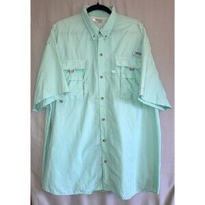 Columbia PFG Men's Big 1X Short Sleeve Button Down Aqua Blue Shirt Fishing